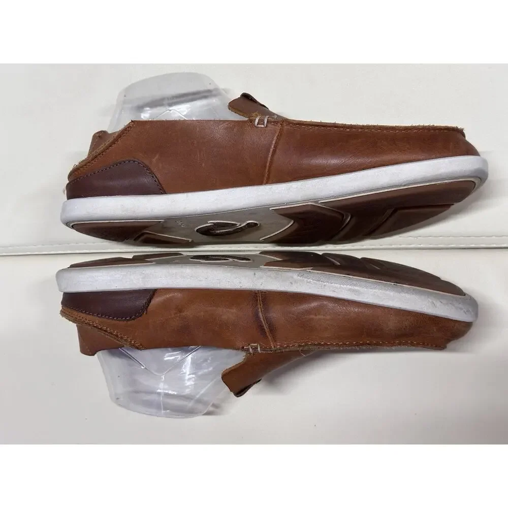 Olukai Nalukai Brown Leather Slip On Drop in Heel Loafer Shoes Men's Size US 9